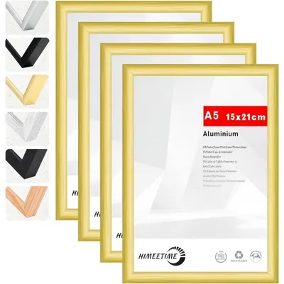 Image de 4 cadres photo format DIN A5 (14,8 x 21 cm), couleur or, en métal, pour documents
