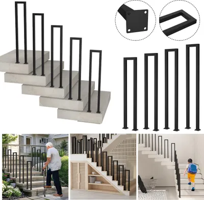 Obrázok produktu pre XINZI Schodiskové zábradlie v tvare U, čierne, 95 cm – montáž na stenu, odolný kovový materiál, s madlom, nenáročné na údržbu, vhodné do víl/bytov/chodieb