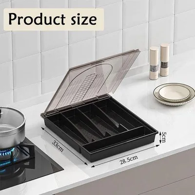 Produktbild von Unyqoos® Besteckkasten aus PP – tragbare Besteckbox mit 6 Fächern und transparentem, staubdichtem Deckel für Küche, Picknick & Camping