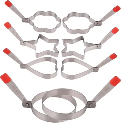 Produktbild von 8 Stück Edelstahl Eierformer mit Klappgriff für Spiegeleier und Pfannkuchen