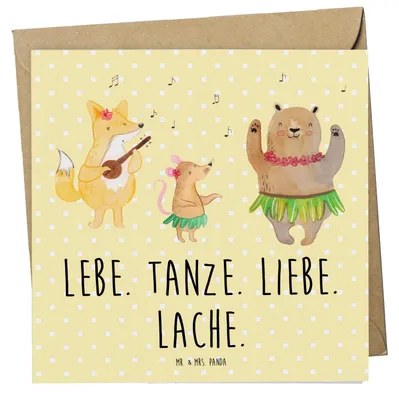 Produktbild von Mr. & Mrs. Panda Glückwunschkarte Waldtiere Aloha - Gelb Pastell - Geschenk, doppelkarte, faltkarte, Musik, Hase, anlasskarte, Klappkarte, Grußkarte, Lustige Sprüche, Bär