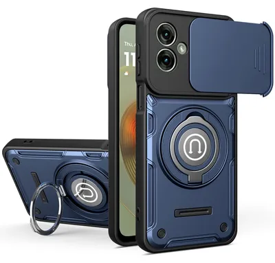 Produktbild von Magnetische Handyhülle für Motorola Moto G55 mit Kameraschutz Schieber, Ringhalter und Ständer, Stoßfeste Hülle Blau