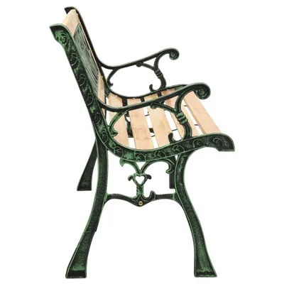 A side view of a garden bench.