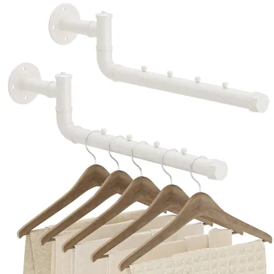 Image de Porte-vêtements mural industriel, 40 cm, barre pivotante, blanc, lot de 2