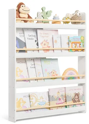Produktbild von Kinder-Bücherregal & Spielzeugregal - 4 Ebenen - Freistehend - Für Kinderzimmer & Spielzimmer - Weiß/Natur