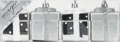 Produktbild von Christbaumschmuck Geschenkbox 6cm Kunststoff 4er Set - Silber