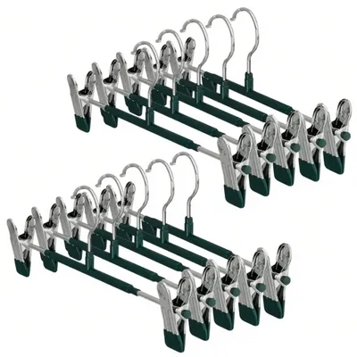 Hosenbügel aus Metall, 10 Stück, rutschfest, verstellbar, grün