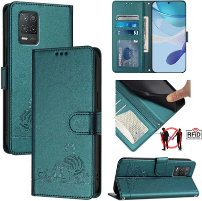 Produktbild von Leder Hülle für Realme 8 5G Süße Katze Flip Case Brieftasche Schutzhülle mit Standfunktion Grün