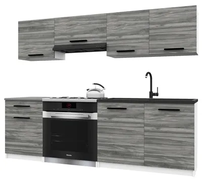Obrázek produktu pro Belini – moderní kuchyňská linka ITALIA 1 – kuchyňský nábytek 180 cm, šedá barva Glamour – vestavěná kuchyně se závěsnými skříňkami, spodními skříňkami a pracovními deskami