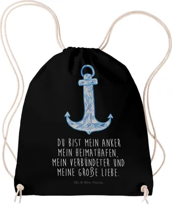 Produktbild von Mr. & Mrs. Panda Beutel Anker Blau - Schwarz - Geschenk, Jutebeutel, gym tasche, wander rucksack, Lustige Sprüche, Turnbeutel, sportbeutel baumwolle