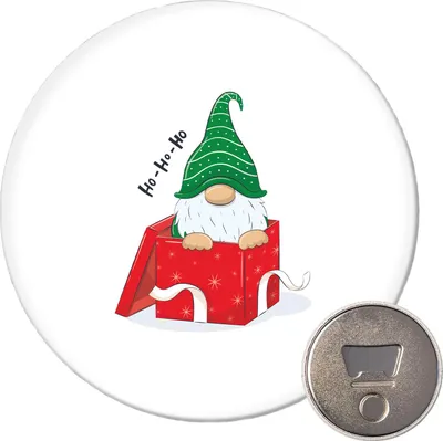 Produktbild von Huuraa Magnet Ho Ho Ho Wichtel Weihnachtsgeschenk 59mm Kühlschrankmagnet rund Flaschenöffner Geschenkidee