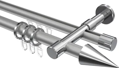 Produktbild von Interdeco Rundrohr-Innenlaufstange / Gardinenstange (Kombination) Silbergrau / Chrom, Typ Prestige Savio (Kegel), 20 mm Ø 2-läufig, 520 cm