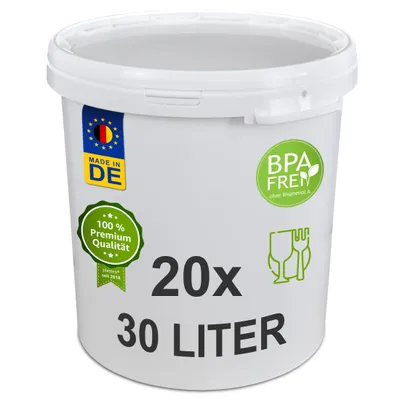 Produktbild von plasteo Plastikeimer Leereimer Kunststoffeimer Weiß (20 St, 30 Liter)