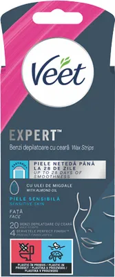 Obrázok produktu pre Voskov psiky Veet Expert na tvr pre citliv pokoku, 20 kusov