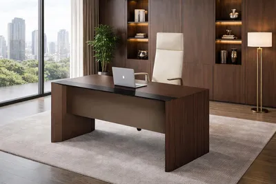 Immagine prodotto di Scrivania da ufficio in legno marrone di alta qualità, elegante, ideale per l'ufficio o lo studio