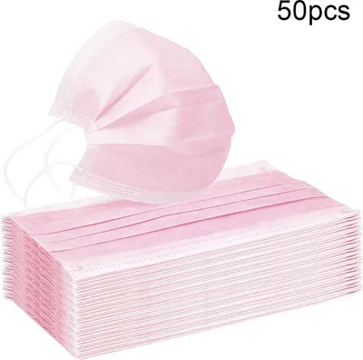 Produktbild von 3 Schichten 50x Mundschutz, Einweg-Atemschutzmasken, Hygieneschutzmasken, 17,5x9,5 cm Rosa
