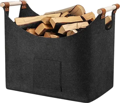 Produktbild von Holzkorb für Kaminholz -Kaminholzkorb mit Tragegriffen, Groß Brennholzkorb als Extradickem Filz, Feuerholzkorb Feuer Kamin Brennholz (55 * 32 * 40 cm)