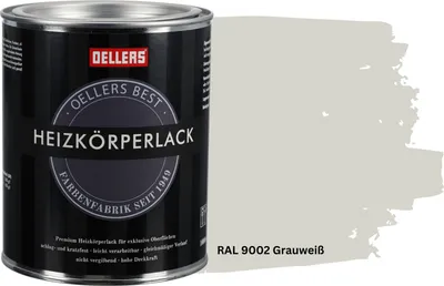 Produktbild von OELLERS Premium Heizkörperlack 1L – RAL 9002 Grauweiß | Heizkörperfarbe & Heizungsfarbe | Hochdeckender Heizungslack | Hitzebeständig & langlebig