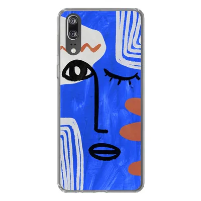 Produktbild von MuchoWow® Handyhülle Schutzhülle Hülle für Huawei P20 Gesicht - Blau - Abstrakt Silikon Softcase Handy Hülle - Hardcover