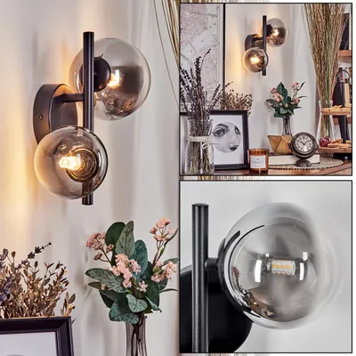 Produktbild von Isorella moderne Wandlampe aus Metall/Glas in Schwarz/Rauchfarben/Klar