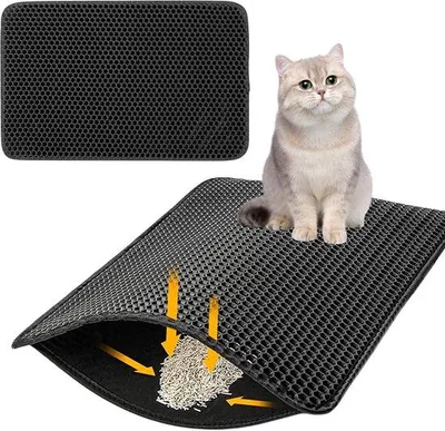 Produktbild von Famanu Katzenstreuunterlage 90 x 60 cm mit doppelter Schicht - Honigwaben-Design - leicht zu reinigen für Katzen und Hunde