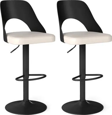 Produktbild von Verstellbare, um 360° drehbare Barhocker, 2er-Set, schwarzes Kunstleder