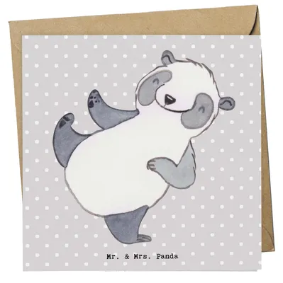 Produktbild von Mr. & Mrs. Panda Klappkarte Panda Kampfkunst - Grau Pastell - Geschenk, doppelkarte, faltkarte, Glückwunschkarte, Selbstverteidigung, Grußkarte, anlasskarte