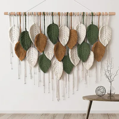 Obrázek produktu pro Nástěnný závěs macramé boho - Ručně tkaný nástěnný koberec - 100 x 72 cm - Přírodní provaz - Pro obývací pokoj a ložnici