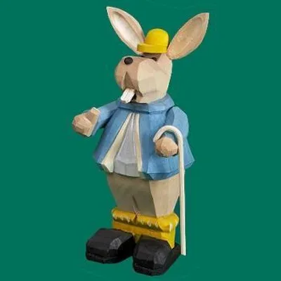 Productafbeelding van Paasdecoratie: Gebeeldhouwd rookpaashaas met stok, hoogte 15 cm, nieuw