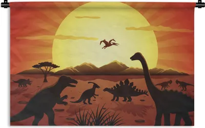 Produktbild von MuchoWow® Wandteppich Wandbehang Dino - Sonne - Natur - Zeichnung - Kinder - Jungen 120x80 cm Tapisserie Dekoration Wandtuch - Wanddekorationen - Wandtücher