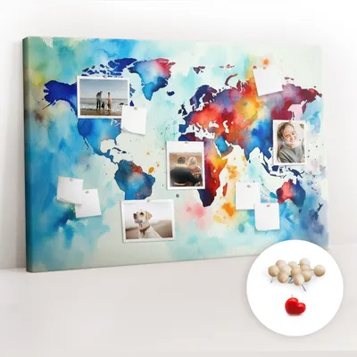 Obrázok produktu pre Korková tabuľa Tabuľa na poznámky Tabuľa na špendlíky - učebná pomôcka 120x80 cm - 100ks drevených  kolíkov - Maľovaná mapa