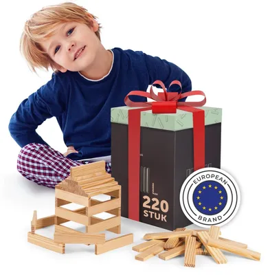Imagen del producto de Bloques de madera, 220 unidades: juguetes naturales para un juego creativo