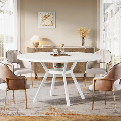 Produktbild von Runder Esstisch - 120 cm Holztisch für 4 Personen - 4-teilige Tischplatte - stabile Metallbeine - skandinavisches Design - weiß