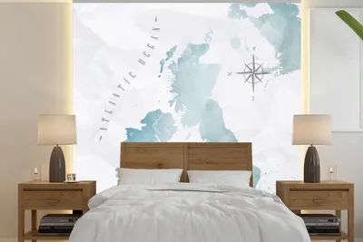 Produktbild von MuchoWow® Fototapete für Wohnzimmer oder Schlafzimmer Wandtapete Vinyl Motivtapete Aquarell - Weltkarte - England - 240x240 cm - Schlafzimmer-Tapete