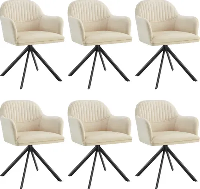 Image de Chaise pivotante en velours Lona avec rembourrage épais - crème/noir, Lot de 6