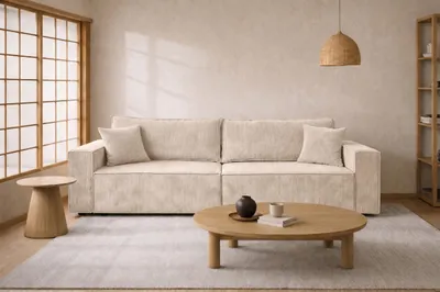 Image de Canapé-lit avec coffre de rangement, tissu velours côtelé Poso, beige, BEST SCORNER