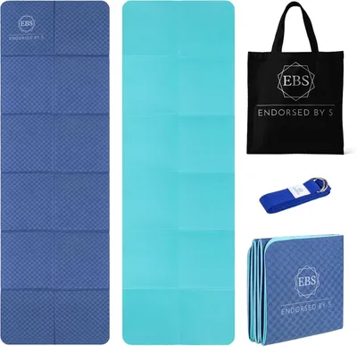 Imagen del producto de Esterilla de yoga plegable, antideslizante, con correa para yoga y bolsa de transporte, ideal para yoga y fitness