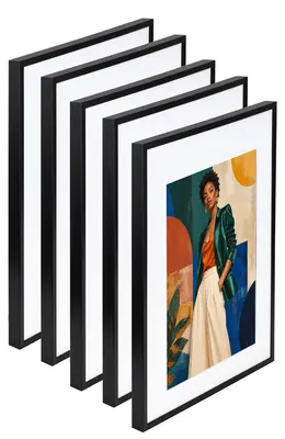 Produktbild von Aluminium Bilderrahmen mit Passepartout, gehärtetem Klarglas Metallrahmen - Farbe: Schwarz | Format: 40x50 | Pack: 5
