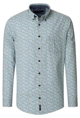 Produktbild von CASAMODA Herren Freizeithemd Langarm Button-Down Casual Petrol gemustert 4XL