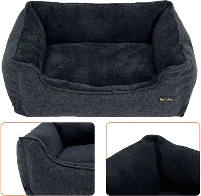 Produktbild von Hundebett für mittelgroße Hunde - Hundeschlafbett - Hundegrotbett - Orthopädisches Hundebett - Hundehochbett - Polyesterbett - Bett mit Plüsch - Donkergrau - 90 x 75 x 25 cm