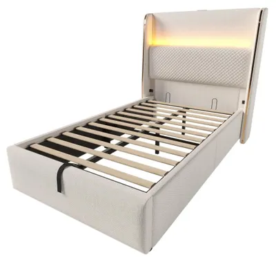 Immagine prodotto di Letto, vani portaoggetti, connettività USB e Type-C, 90x200 cm, beige