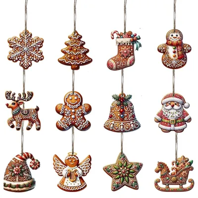 36er Set Holz-Weihnachtsanhänger, 12 Motive, 7-8 cm