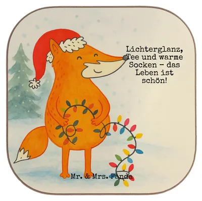 Produktbild von Mr. & Mrs. Panda Tischschoner Fuchs Weihnachten Design - Weiß - Geschenk, Weihnachtsmann, Heiligabend, Winter, Nikolaus, Untersetzer, Tischuntersetzer, Coaster