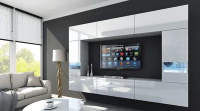 Immagine prodotto di Parete attrezzata Furnitech soggiorno - mobili soggiorno con LED blu - parete attrezzata soggiorno(Future C29/HG/W2 1B)