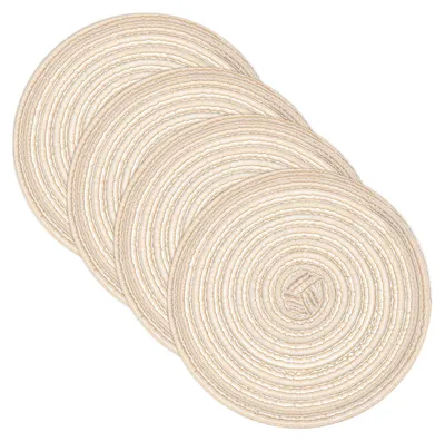 Runde gewebte Platzsets, 4 Stück, 18 cm, beige, waschbar