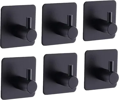 Produktbild von PolkaHome® Handtuchhaken ohne Bohren, 6 Stück, selbstklebende Wandhaken, Türhaken, Badhaken, matt schwarz, für Bad, Toilette, Küche