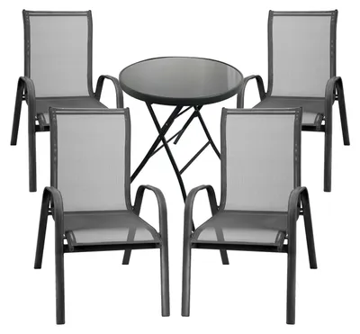 Productafbeelding van 5-delige bistroset voor balkon, bestaande uit een tafel en 4 stapelbare stoelen