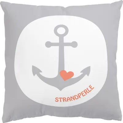 Produktbild von Dekokissen Strand draußen / Outdoor Zierkissen waschbar Schriftzug grau Maritim Sofakissen mit Füllung