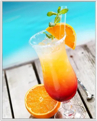 Produktbild von Wallario Wandbild Bunter Cocktail am Pool, Größe: 40,30 x 50,30 cm, Poster mit weißem Aluminiumrahmen