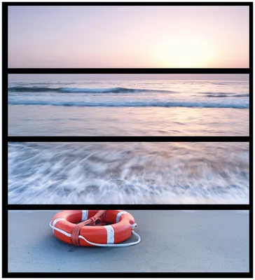 Produktbild von Wallario Möbelfolie / Aufkleber, geeignet für Ikea Malm Kommode mit 4 Schubfächern - Rettungsring am Strand bei Sonnenuntergang